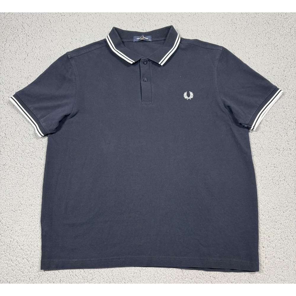 Fred Perry Polo Shirt Mens XL Blue Twin Tipped Collar Cotton Pique Casual M3600
